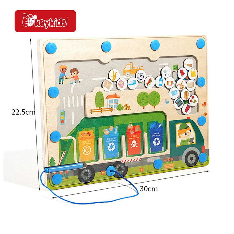 2 Player Wooden Montessori Toys Magnetic Color & Number Maze Board with Magnet Pen W11H125