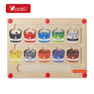 2 Player Wooden Montessori Toys Magnetic Color & Number Maze Board with Magnet Pen W11H125