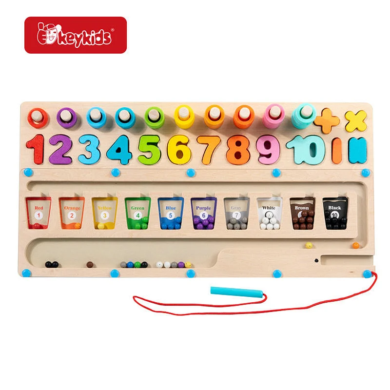 2 Player Wooden Montessori Toys Magnetic Color & Number Maze Board with Magnet Pen W11H125