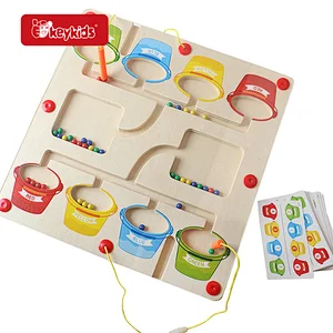 2 Player Wooden Montessori Toys Magnetic Color & Number Maze Board with Magnet Pen W11H125